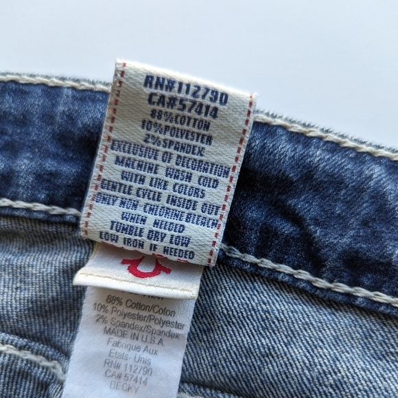 True Religion SandBlasted Bling Button Low-Rise Bootcut Blue Jeans Rivets- sz 26 - Picture 8 of 10